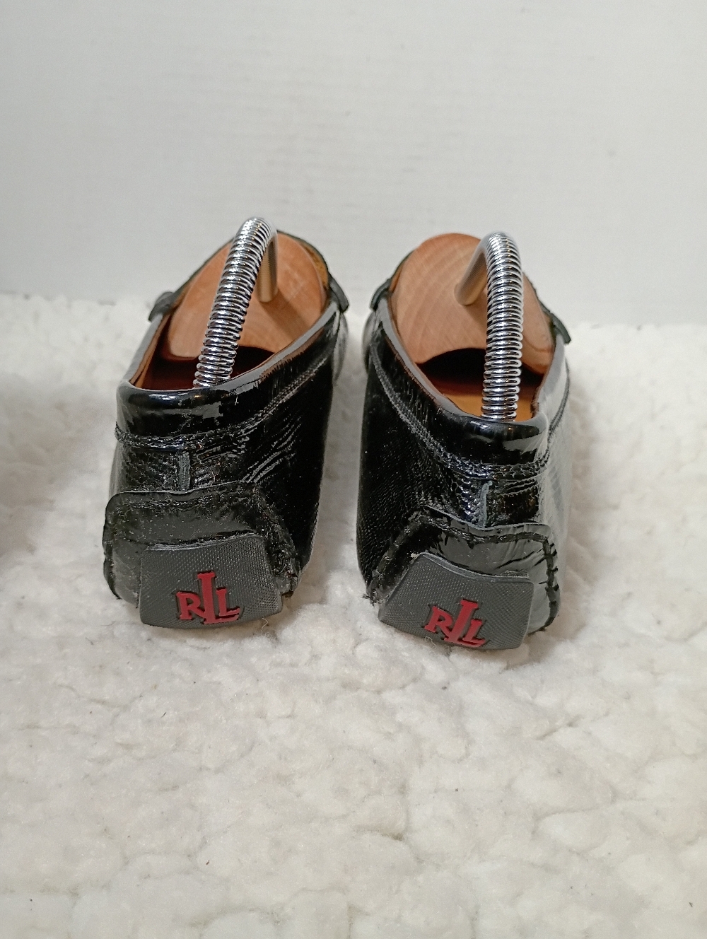 Ralph Lauren Camila Driving Loafers Black Patent Embossed Leather Mens 9 RL - Picture 5 of 12